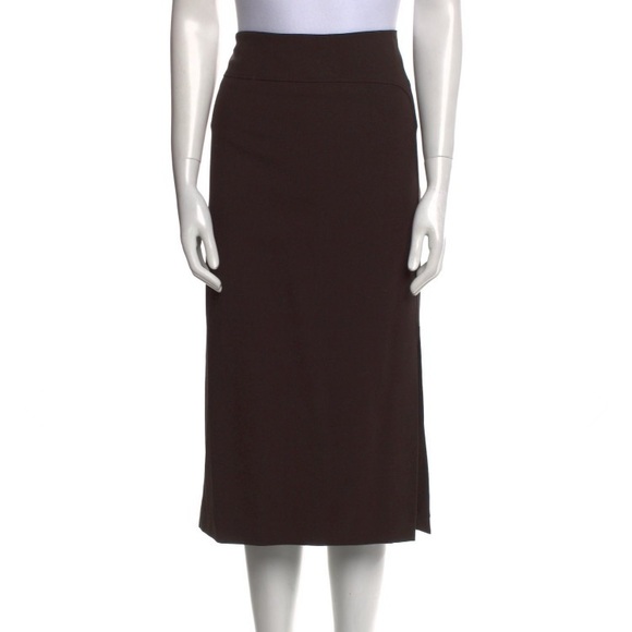 MARINA RINALDI Dark Brown Virgin Wool OTK Midi Pencil Skirt - Picture 1 of 10